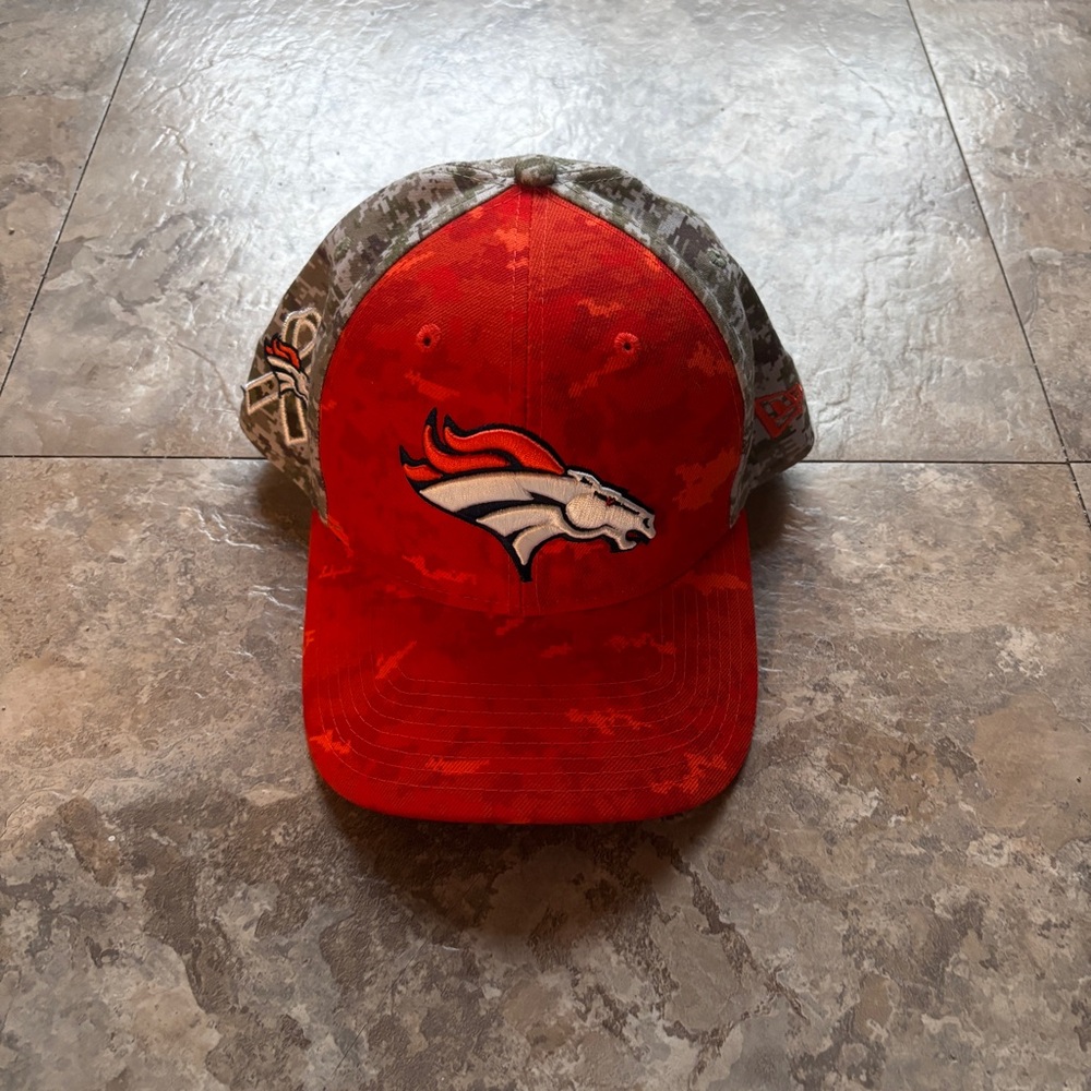 Denver Broncos Orange Camo Crucial Catch Cancer Hat New Era NFL Logo Med-Large